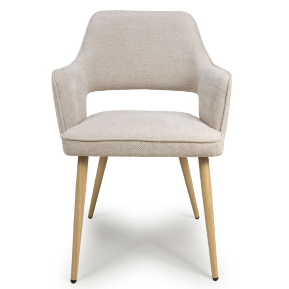 Eureka Natural Fabric Dining Chairs With Oak Legs In Pair