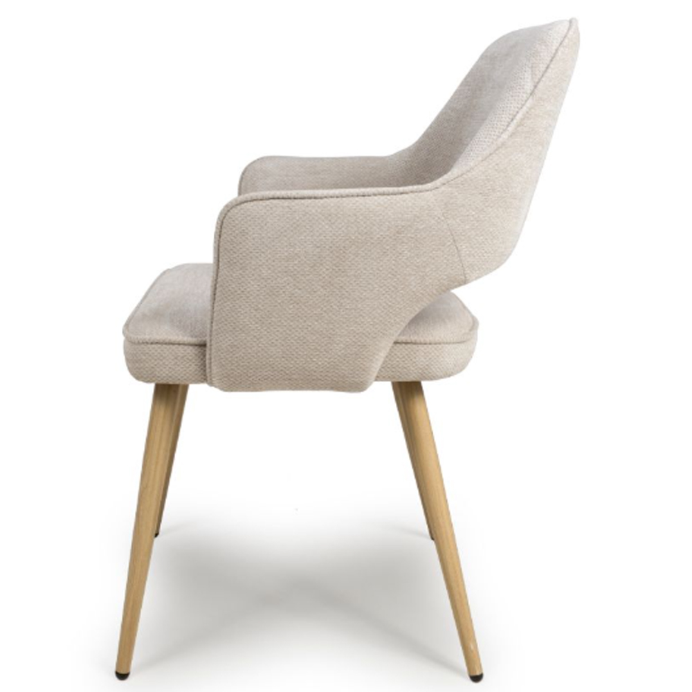 Eureka Natural Fabric Dining Chairs With Oak Legs In Pair