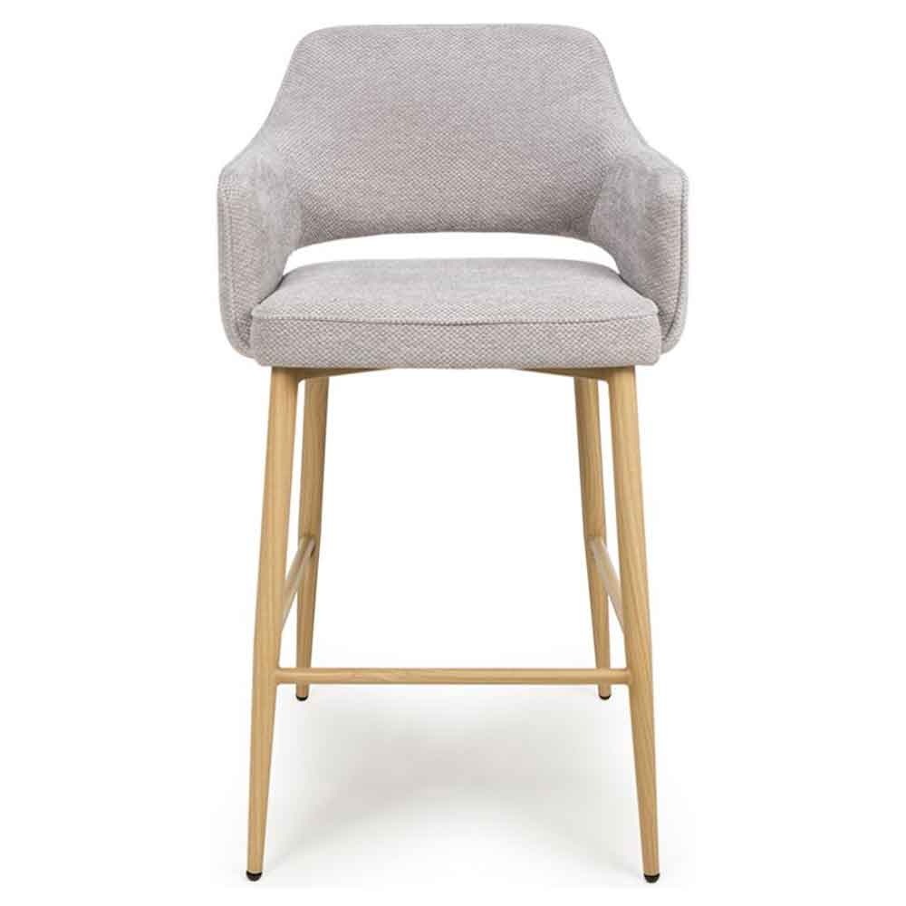 Eureka Pewter Fabric Bar Chairs with Oak Legs in Pair