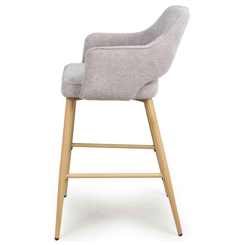 Eureka Pewter Fabric Bar Chairs with Oak Legs in Pair