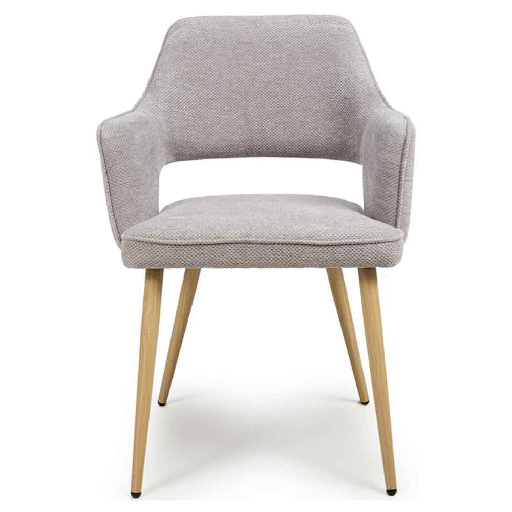 Eureka Pewter Fabric Dining Chairs with Oak Legs in Pair