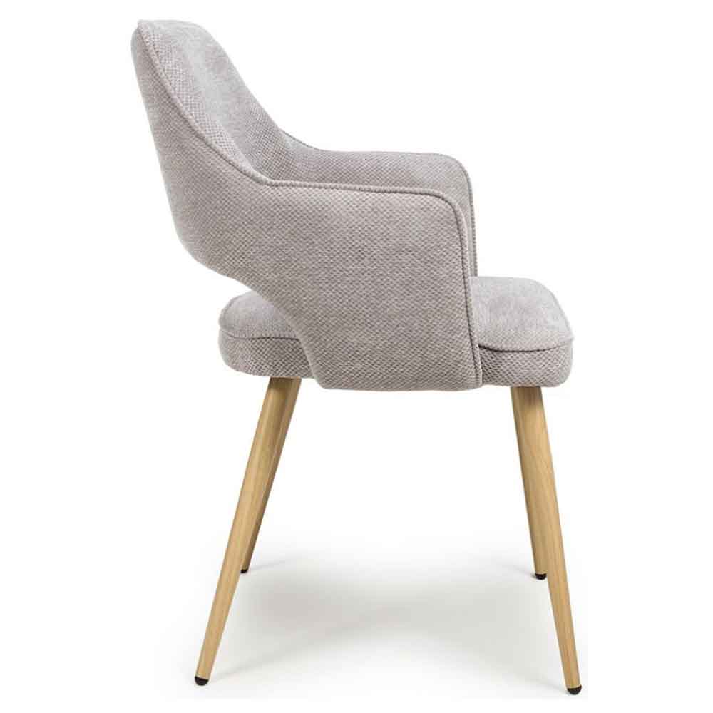 Eureka Pewter Fabric Dining Chairs with Oak Legs in Pair