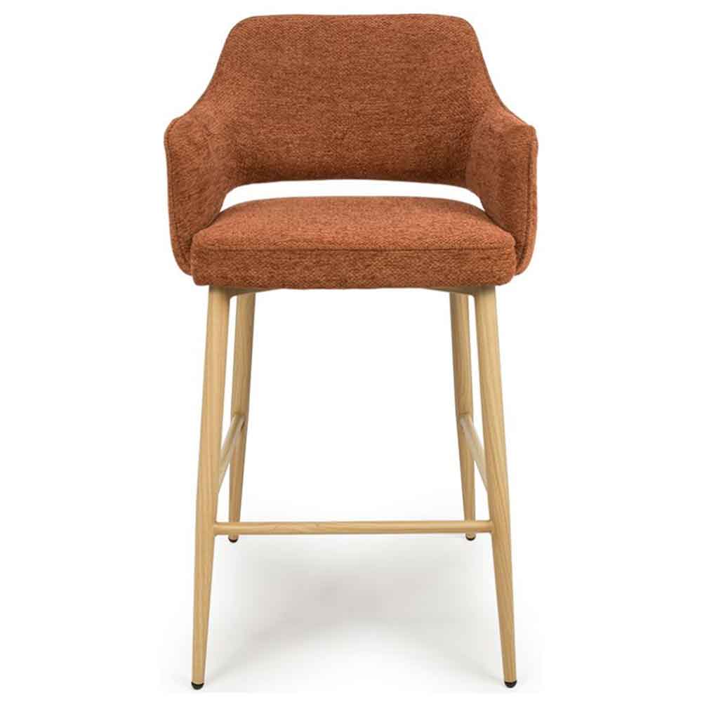 Eureka Rust Fabric Bar Chairs with Oak Legs in Pair