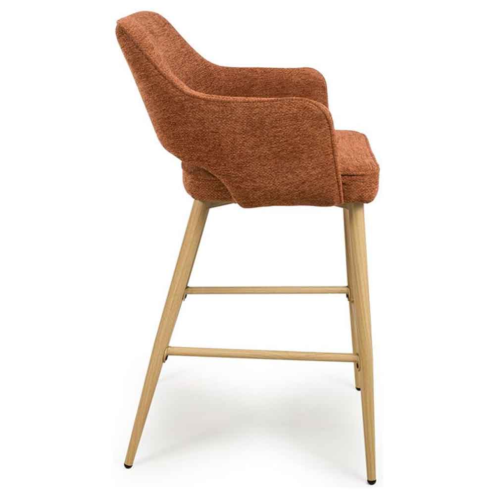 Eureka Rust Fabric Bar Chairs with Oak Legs in Pair
