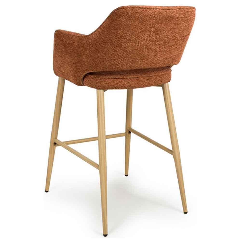 Eureka Rust Fabric Bar Chairs with Oak Legs in Pair