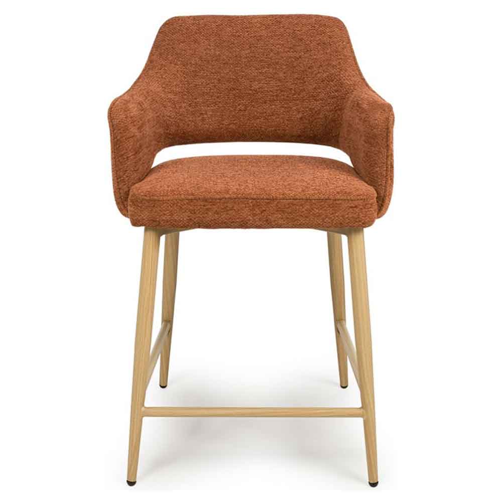 Eureka Rust Fabric Counter Bar Chairs with Oak Legs in Pair