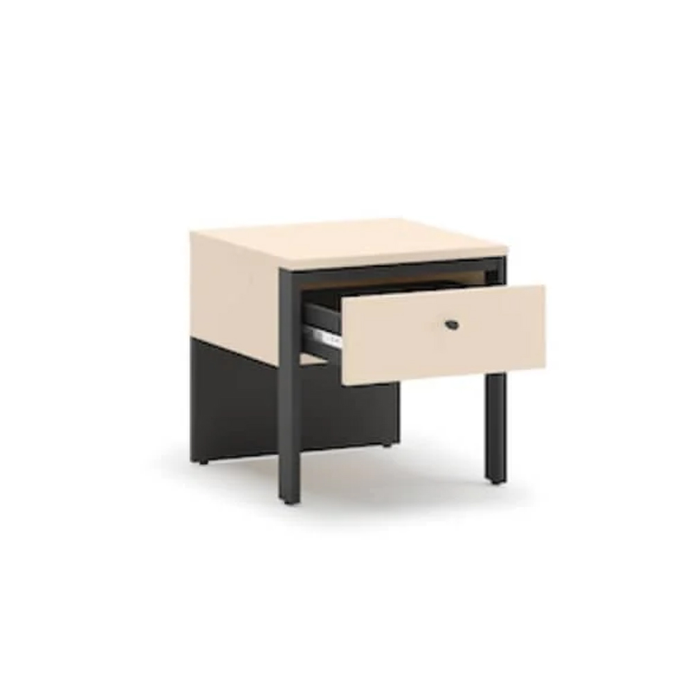 Eureka Wooden Bedside Cabinet With 1 Drawer In Beige And LED