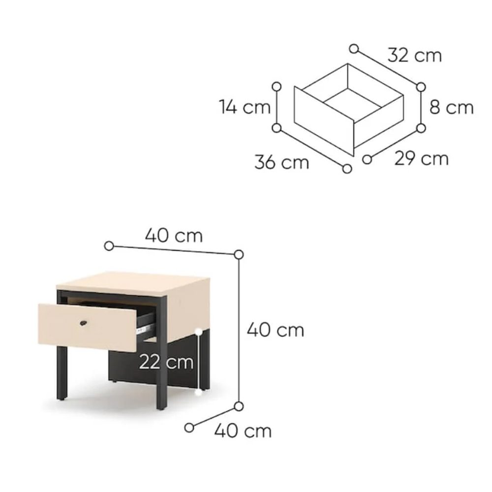 Eureka Wooden Bedside Cabinet With 1 Drawer In Beige And LED