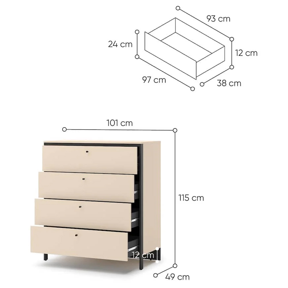 Eureka Wooden Chest Of 4 Drawers In Beige And LED