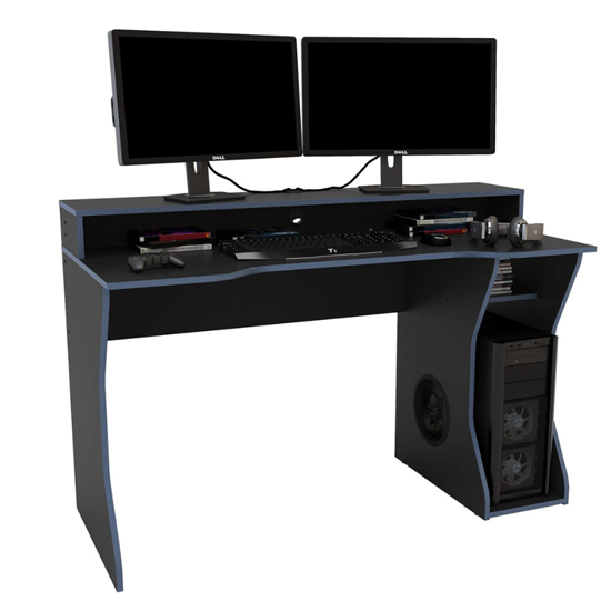 Eureka Wooden Gaming Desk In Black And Blue