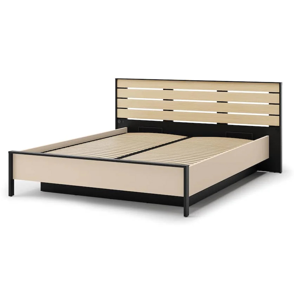 Eureka Wooden Ottoman Super King Size Bed In Beige And LED
