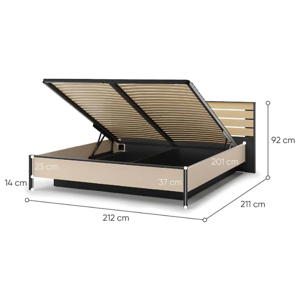 Eureka Wooden Ottoman Super King Size Bed In Beige And LED
