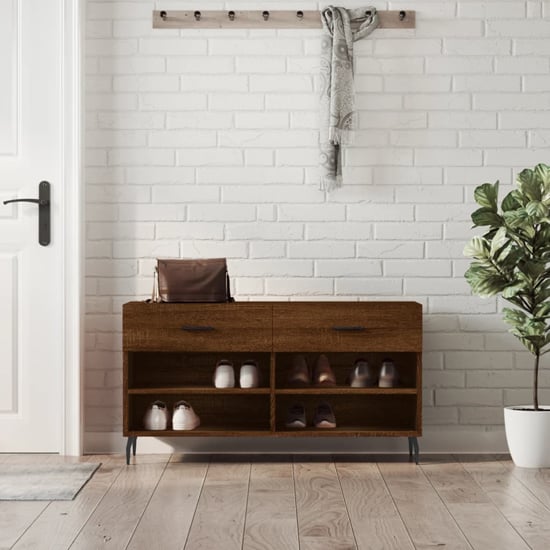 Product photograph of Eureka Wooden Shoe Storage Bench 2 Drawers In Brown Oak from Furniture in Fashion