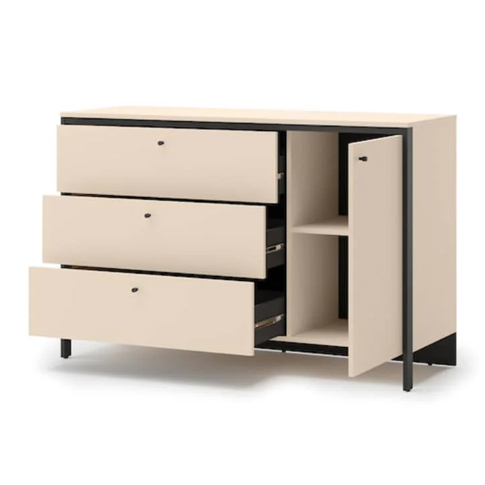 Eureka Wooden Sideboard With 1 Door 3 Drawers In Beige And LED
