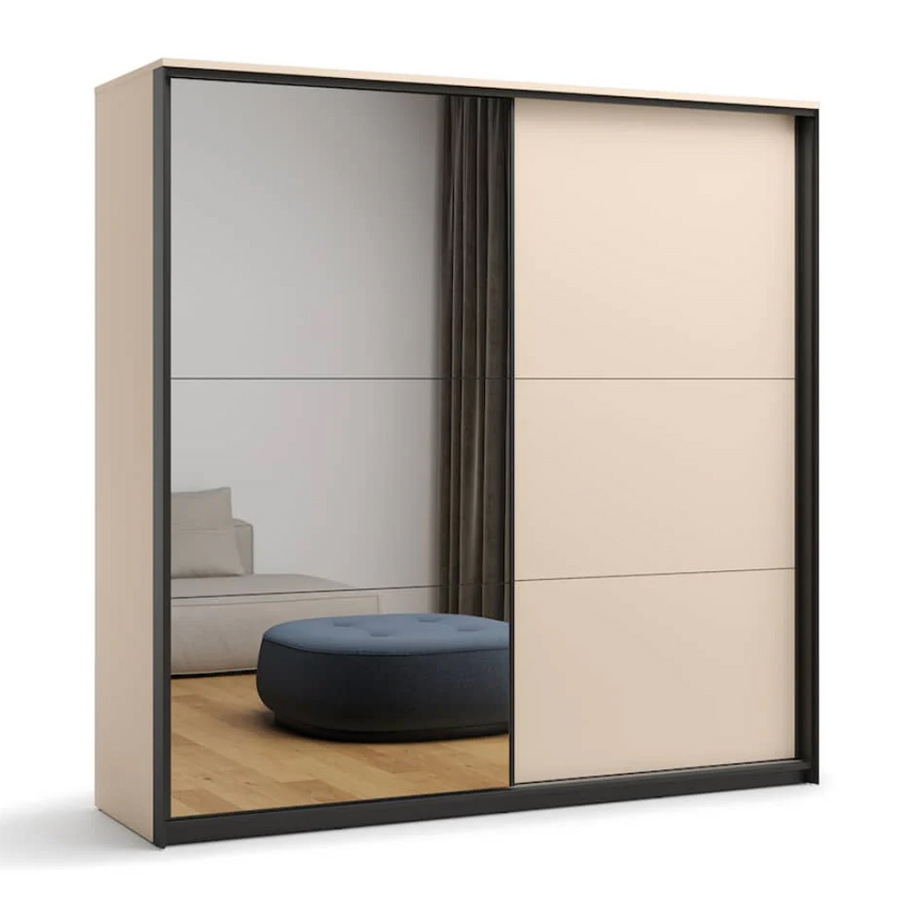 Eureka Wooden Wardrobe With 2 Sliding Doors In Beige And LED