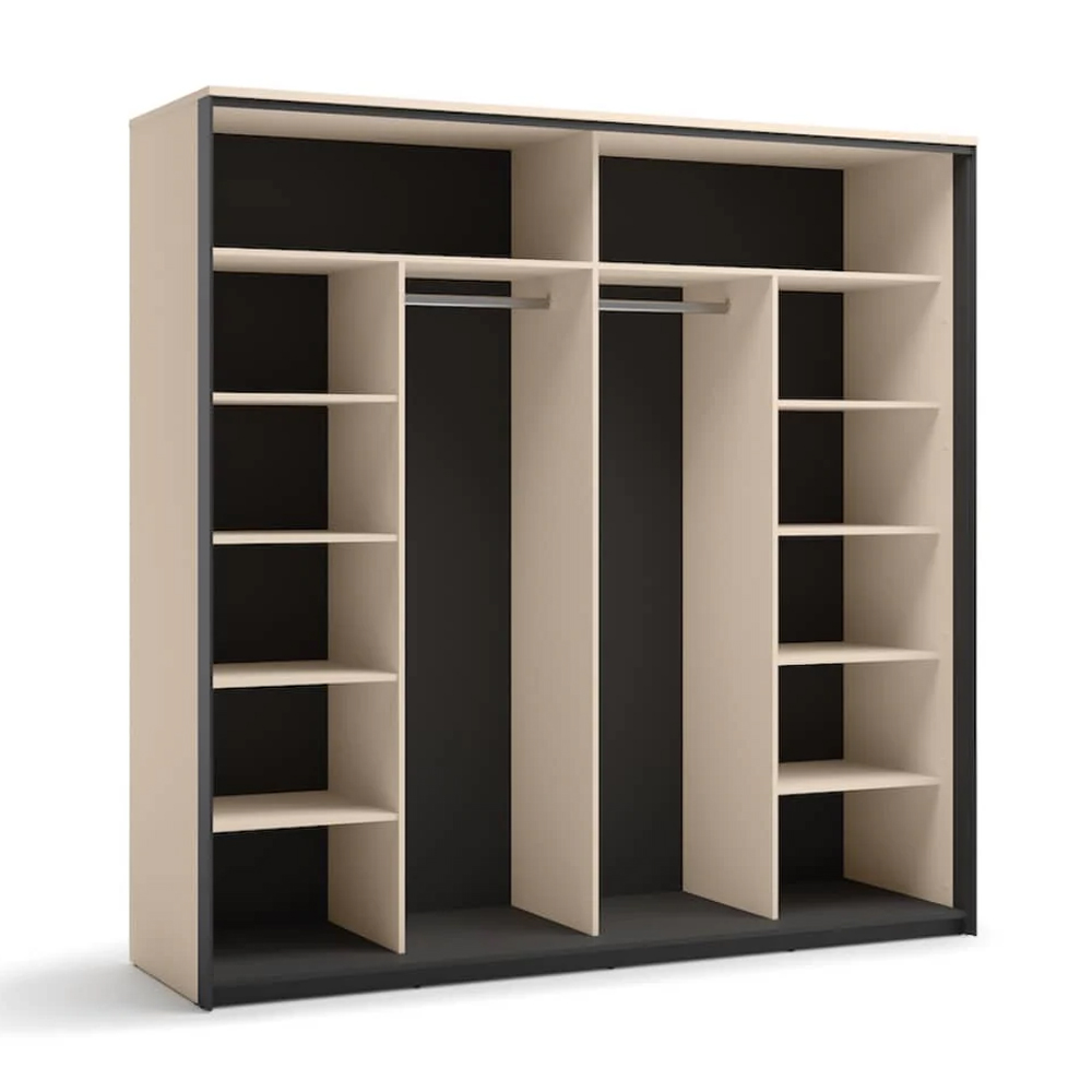 Eureka Wooden Wardrobe With 2 Sliding Doors In Beige And LED