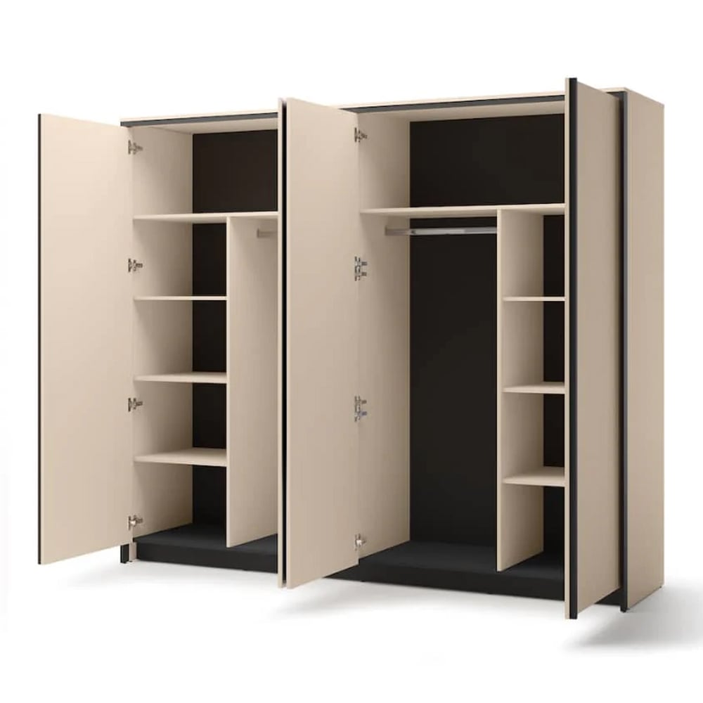 Eureka Wooden Wardrobe With 4 Doors In Beige And LED