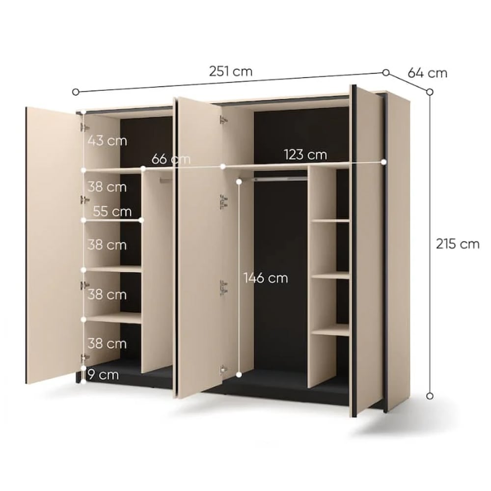 Eureka Wooden Wardrobe With 4 Doors In Beige And LED