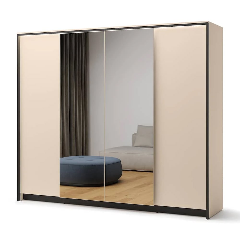 Eureka Wooden Wardrobe With 4 Doors In Beige And LED