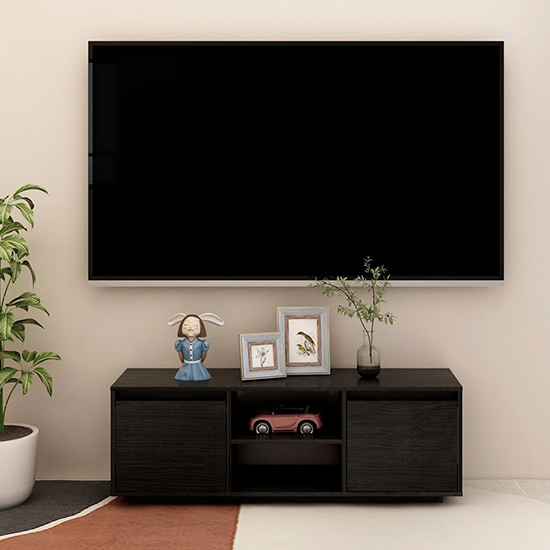 Product photograph of Eurus Solid Pinewood Tv Stand With 2 Doors In Black from Furniture in Fashion