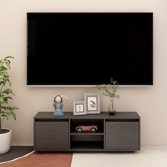 Read more about Eurus solid pinewood tv stand with 2 doors in grey