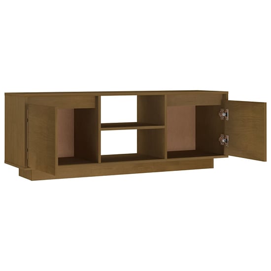 Eurus Solid Pinewood TV Stand With 2 Doors In Honey Brown_4