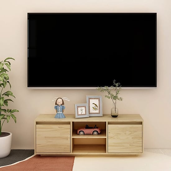 Read more about Eurus solid pinewood tv stand with 2 doors in natural