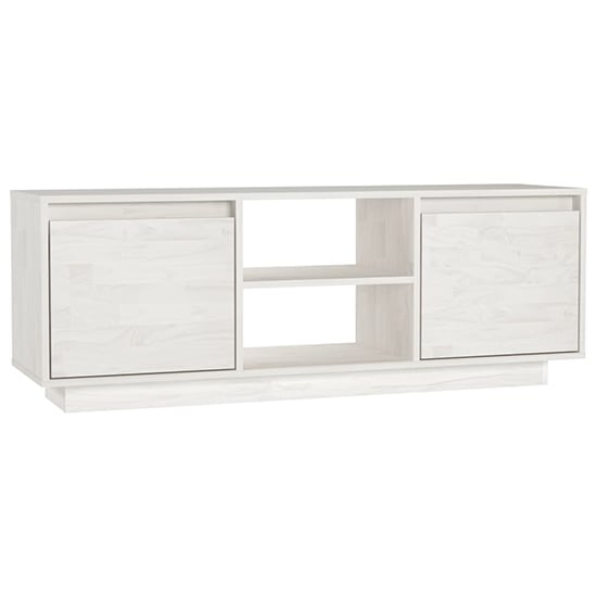 Eurus Solid Pinewood TV Stand With 2 Doors In White_2