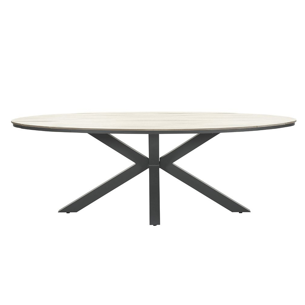 Ezra Large Wooden Oval Garden Dining Table In Light Brown