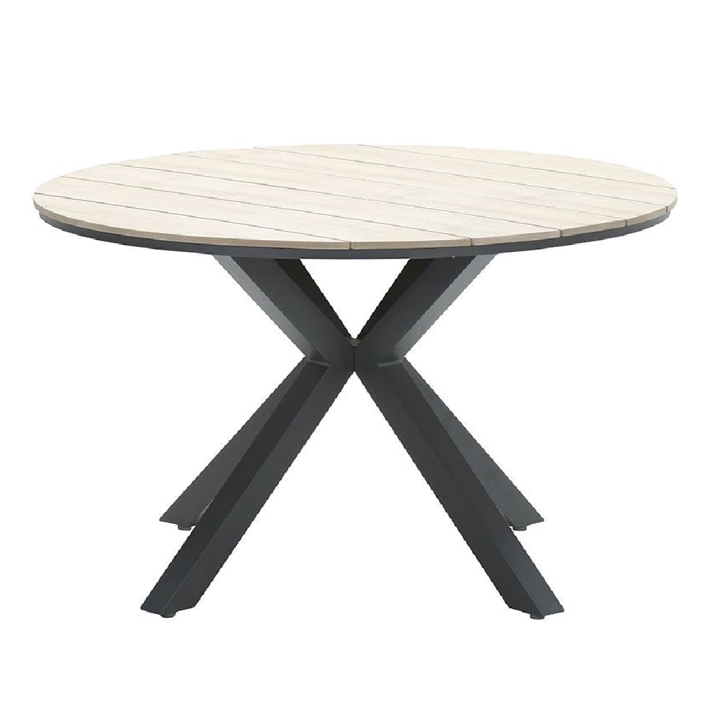 Ezra Wooden Round Garden Dining Table In Light Brown