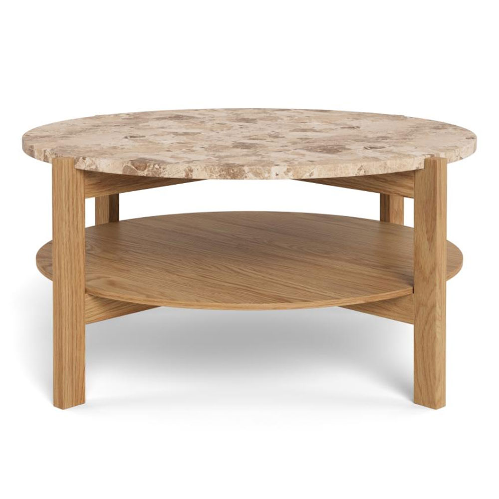 Evandro Matt Latte Brown Lacquered Marble Top Coffee Table with Oak Base