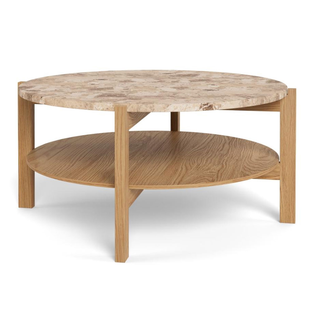 Evandro Matt Latte Brown Lacquered Marble Top Coffee Table with Oak Base