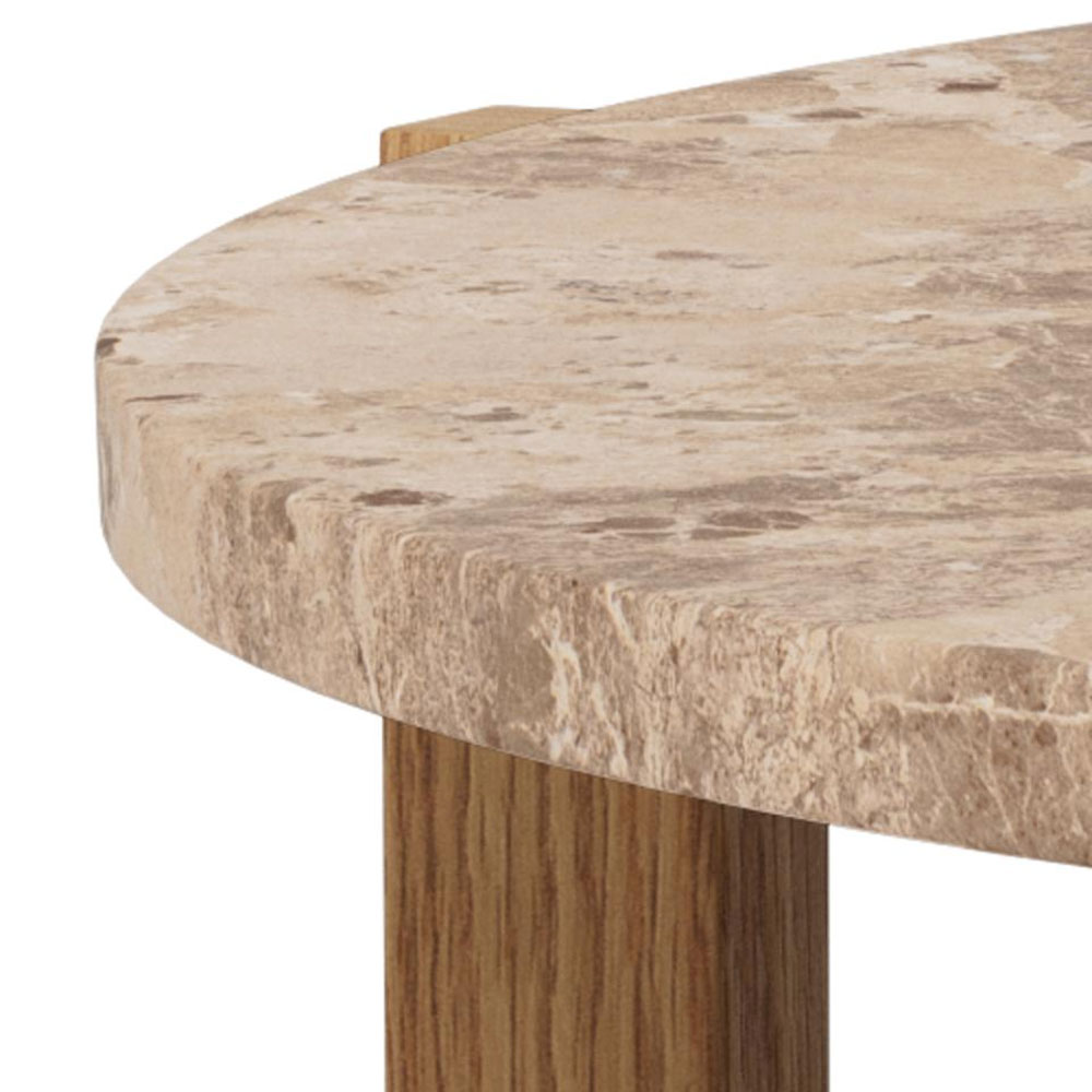 Evandro Matt Latte Brown Lacquered Marble Top Coffee Table with Oak Base
