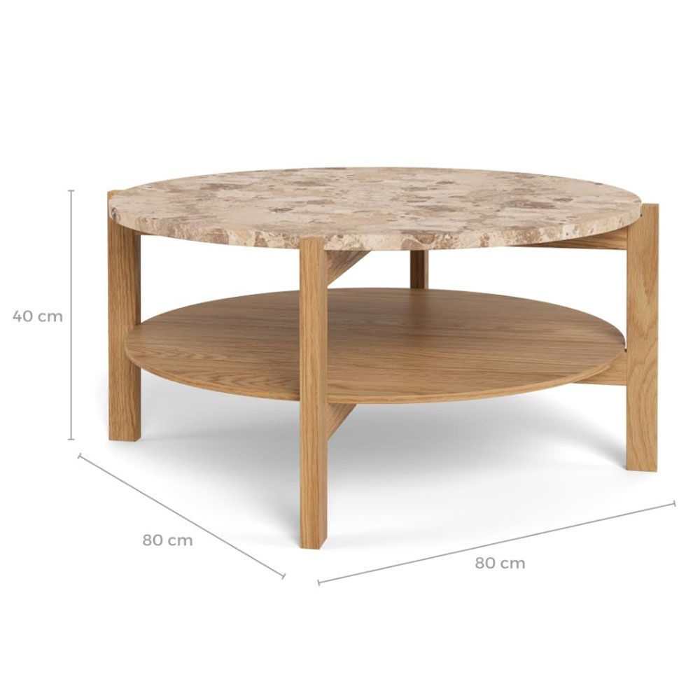 Evandro Matt Latte Brown Lacquered Marble Top Coffee Table with Oak Base