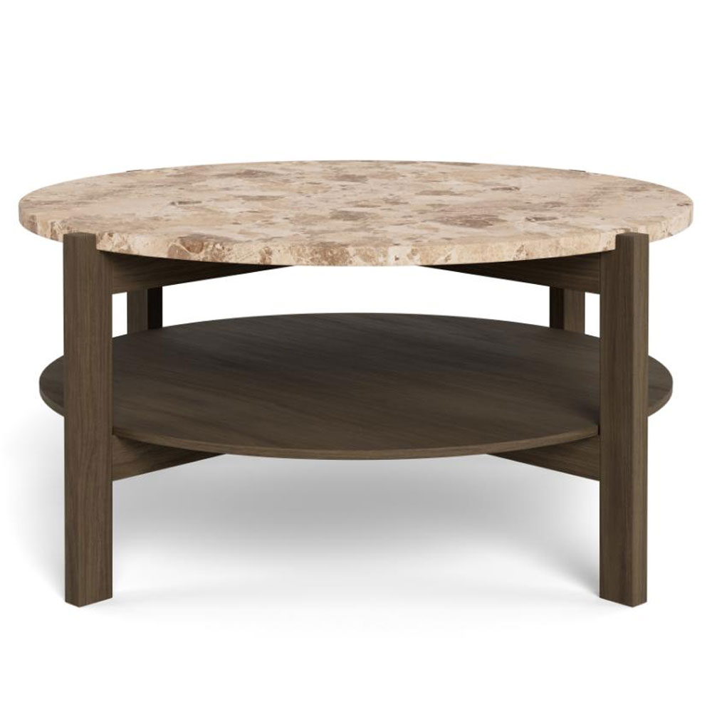 Evandro Matt Latte Brown Lacquered Marble Top Coffee Table with Smoked Oak Base
