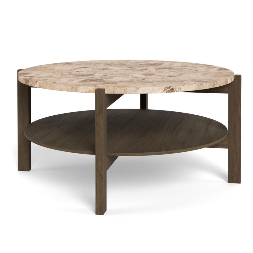Evandro Matt Latte Brown Lacquered Marble Top Coffee Table with Smoked Oak Base