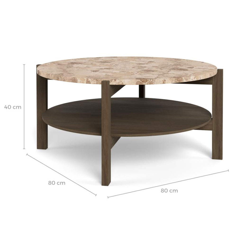 Evandro Matt Latte Brown Lacquered Marble Top Coffee Table with Smoked Oak Base