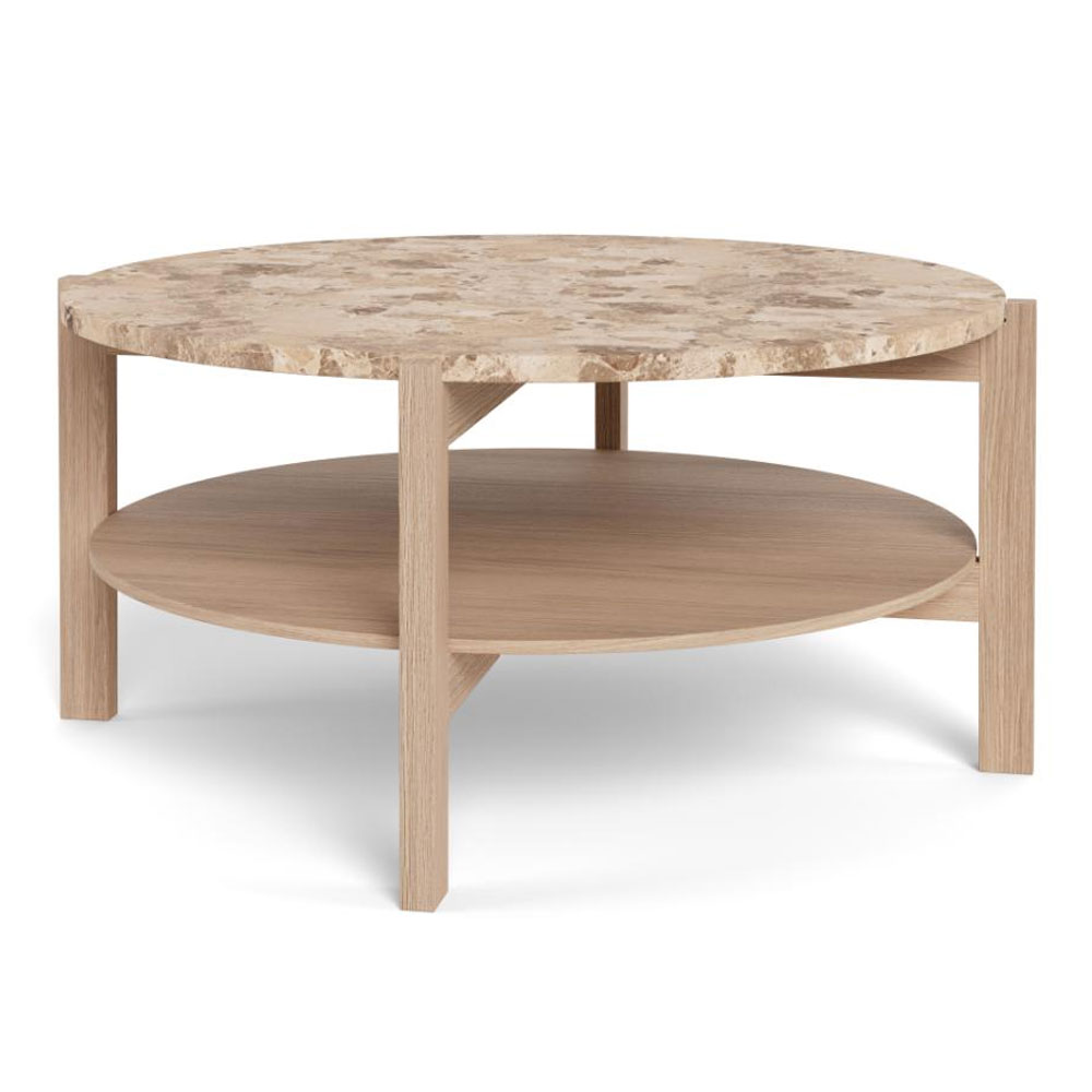 Evandro Matt Latte Brown Lacquered Marble Top Coffee Table with White Oak Base