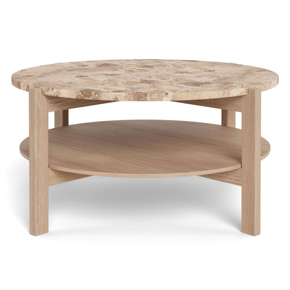 Evandro Matt Latte Brown Lacquered Marble Top Coffee Table with White Oak Base