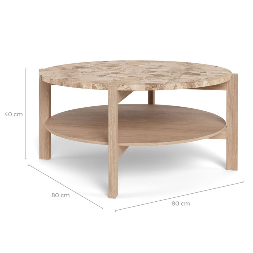 Evandro Matt Latte Brown Lacquered Marble Top Coffee Table with White Oak Base