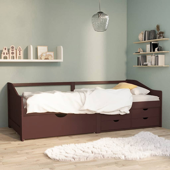 Evania Pine Wood Single Day Bed With Drawers In Dark Brown_1