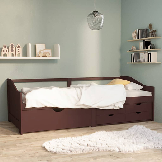 Read more about Evania pine wood single day bed with drawers in dark brown