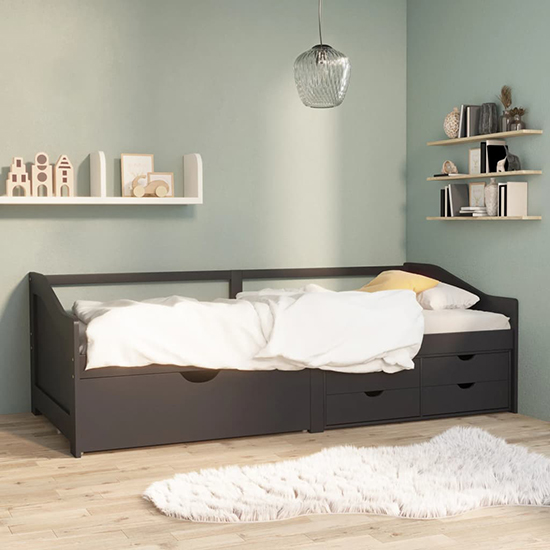 evania pine wood single day bed with drawers in dark grey