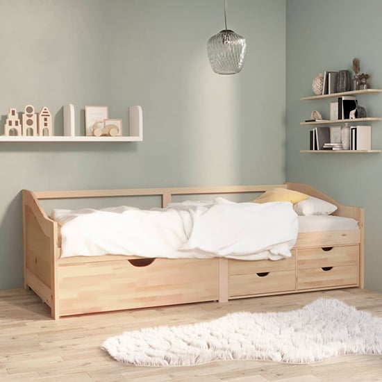 Evania Pine Wood Single Day Bed With Drawers In Natural