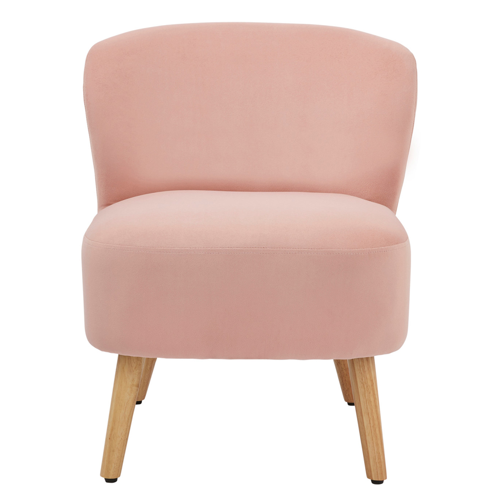 Evans Velvet Accent Chair With Wooden Legs In Blush Pink