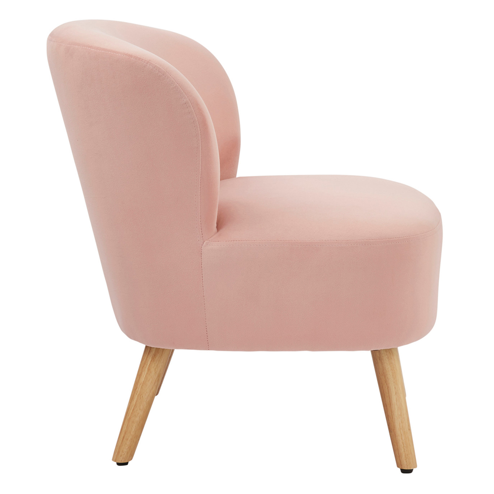 Evans Velvet Accent Chair With Wooden Legs In Blush Pink