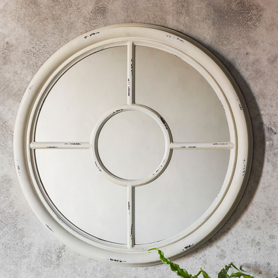 Product photograph of Evanston Round Window Design Wall Mirror In White from Furniture in Fashion