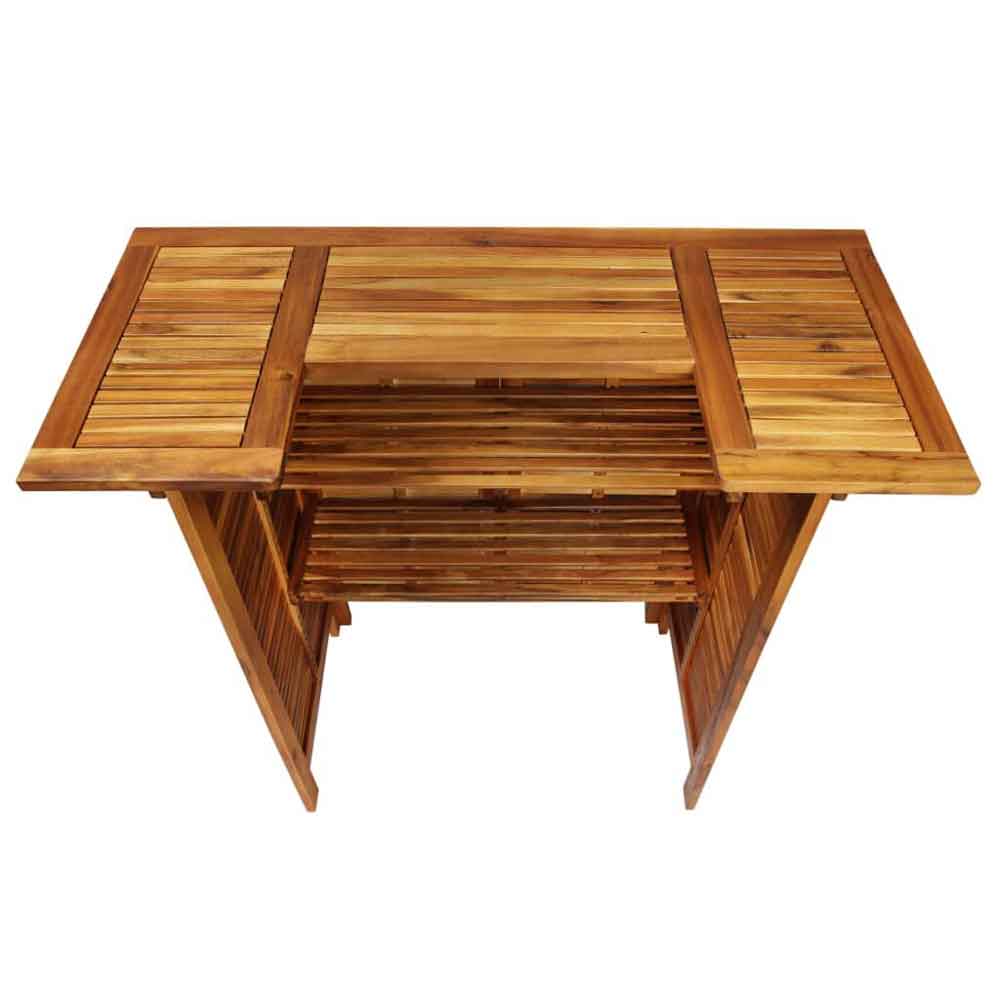 Evaril Garden Acacia Wood Bar Table with 4 Square Stools in Brown