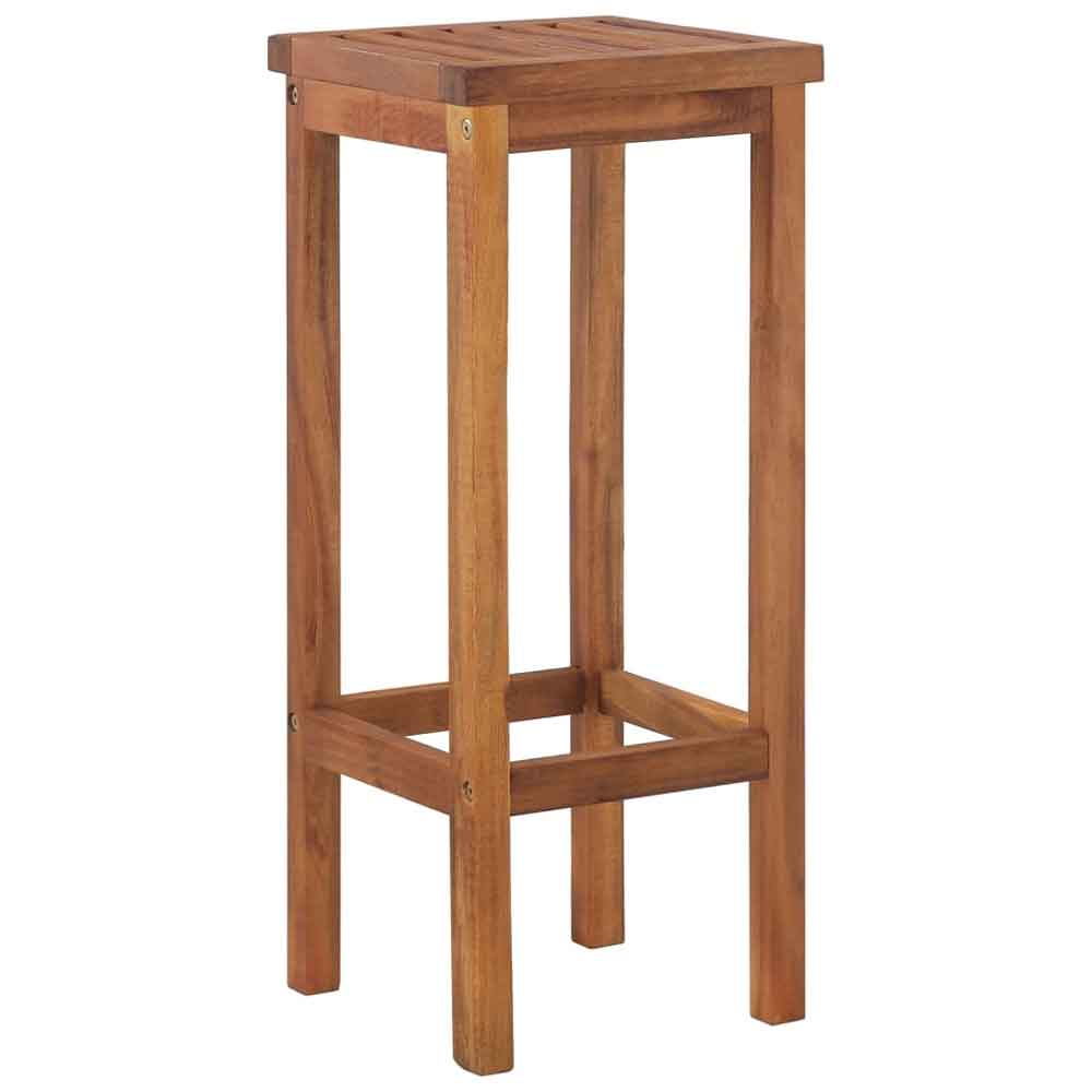 Evaril Garden Acacia Wood Bar Table with 4 Square Stools in Brown