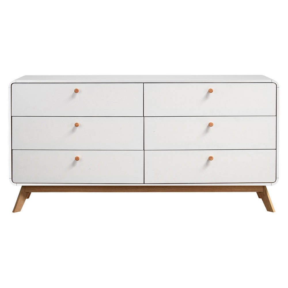 Evarion Wooden Chest Of 6 Drawers in White and Oak